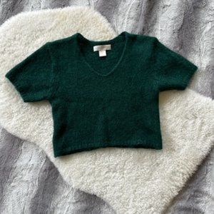 Vintage Green Short Sleeved Cropped Mohair Sweater - image 1